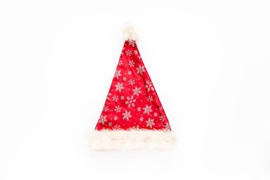 Noel Baba şapkası. Düz yatış, üst görünüm Noel konsepti.