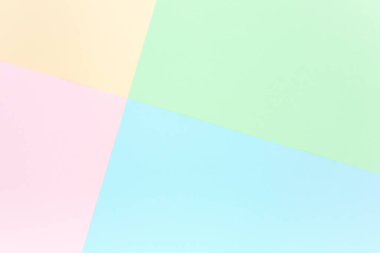 Arka plan pastel renkleri: pembe, sarı, mavi, yeşil. Geometrik şablon kağıtları. Minimum konsept. Düz yatış, Üst Görünüm. 