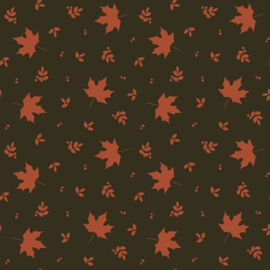 Kırmızı-turuncu akçaağaç yapraklı kusursuz koyu bir arka plan. Tekstil, ambalaj, kırtasiye, yapıştırma kitabı, duvar kağıdı ve dijital tasarım için.