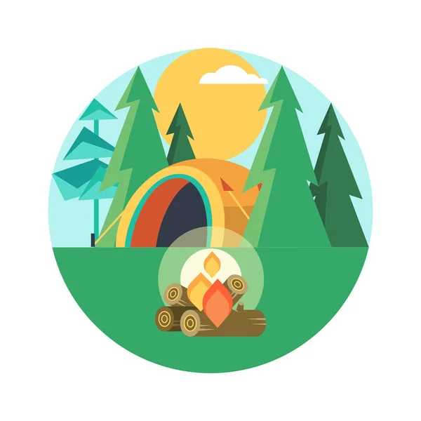 Camping Vector Emblem Summer Holidays Tent Nature — Stock Vector