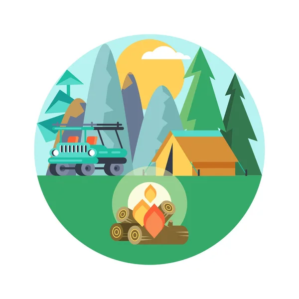 Camping Emblemat Wektor Letnie Wakacje Namiocie Charakter — Wektor stockowy