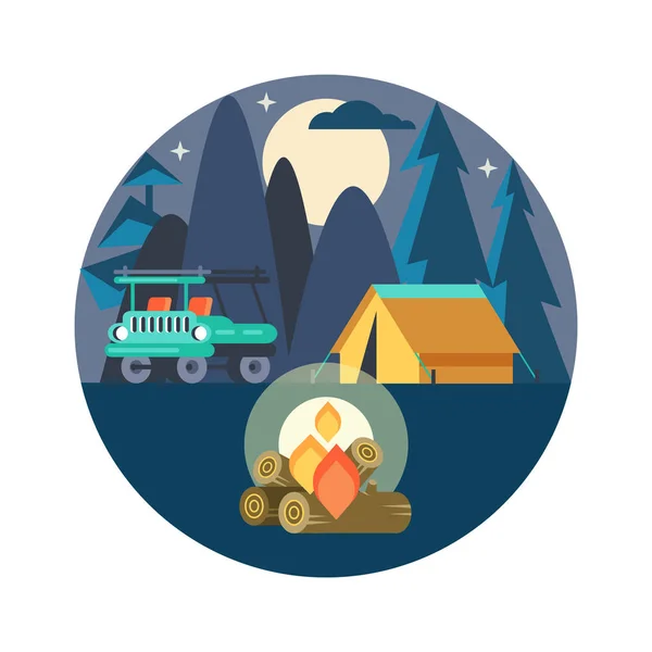 Camping Emblème Vectoriel Vacances Été Dans Une Tente Sur Nature — Image vectorielle