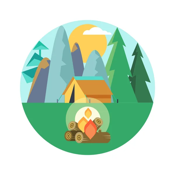 Camping Emblème Vectoriel Vacances Été Tente Sur Nature — Image vectorielle
