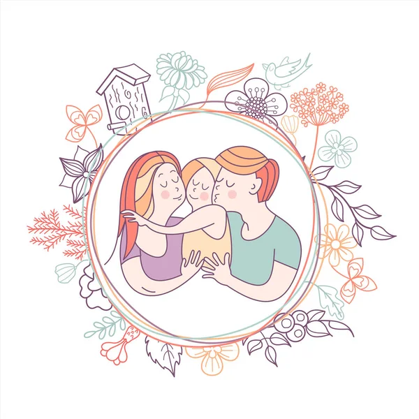 Happy family. Vector illustration for the international family day. Happy parents and their children.