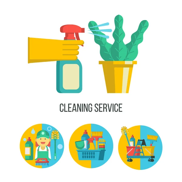 Layanan Pembersih Set Cleaning Aksesoris Ikon Tangan Sarung Tangan Karet - Stok Vektor