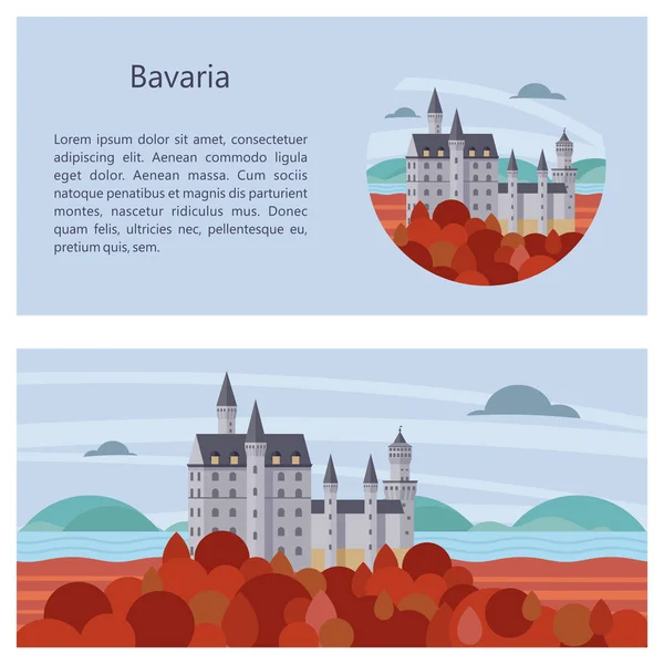 Baviera Alemanha Lindas Paisagens Arquitetura Tradicional Baviera Castelos Aldeias Montanhas — Vetor de Stock
