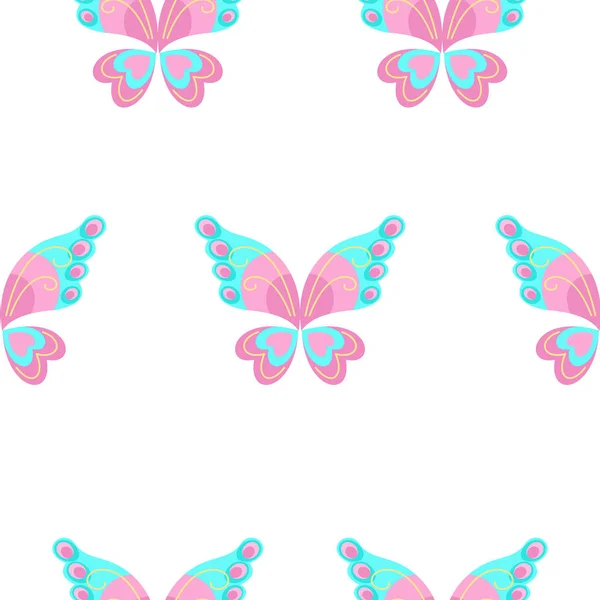 Nahtloses Muster Mit Wunderschönen Rosa Schmetterlingen Auf Weißem Hintergrund — Stockvektor