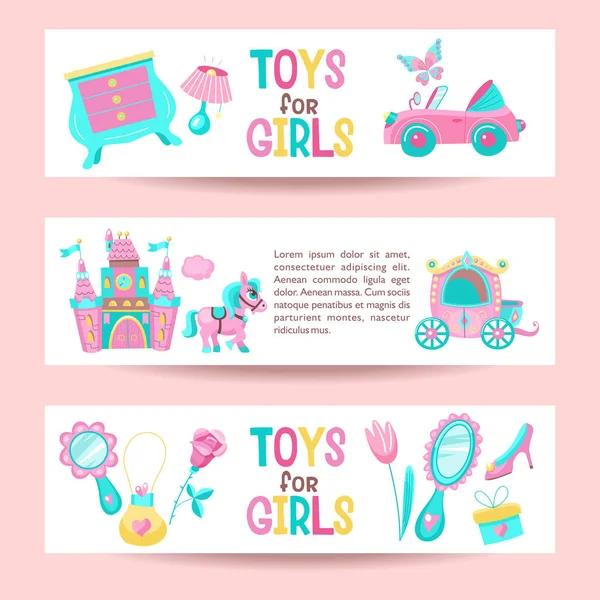 Conjunto Bandeiras Brinquedos Acessórios Para Meninas Rosa Rosa Conversível Móveis —  Vetores de Stock