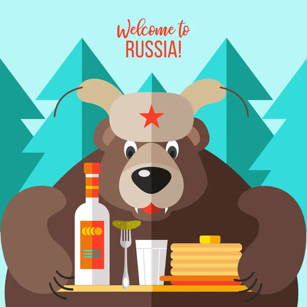 Viaggia Russia Benvenuto Russia Illustrazione Vettoriale Simboli Russi Tradizionali Cartolina — Vettoriale Stock