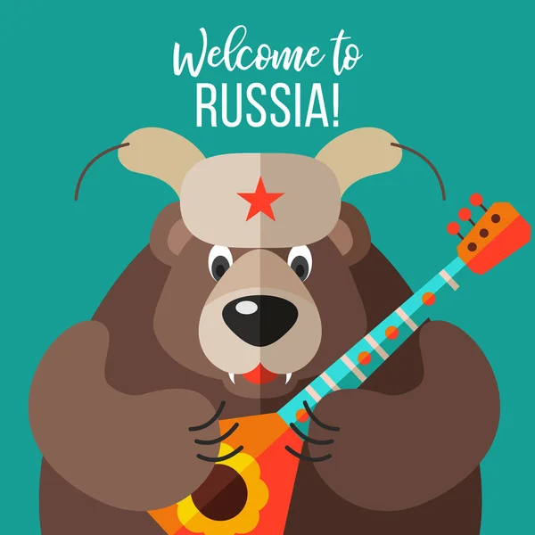 Viaggia Russia Benvenuto Russia Illustrazione Vettoriale Simboli Russi Tradizionali Cartolina — Vettoriale Stock