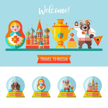 Rusya'ya seyahat. Birtakım Hatıra Eşyası cam Balls. Rus geleneği. Balalayka, Rusya ile ayı Bebek havyar, matryoshka, Kremlin, krep semaver.