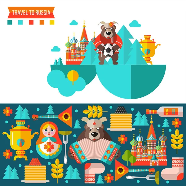 Reizen Naar Rusland Platte Vectorillustratie Set Van Clipart Russische Thema — Stockvector