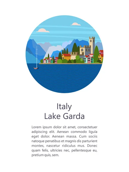 Italia Lago Garda City Salo Ilustración Vectorial Postal Con Vistas — Archivo Imágenes Vectoriales