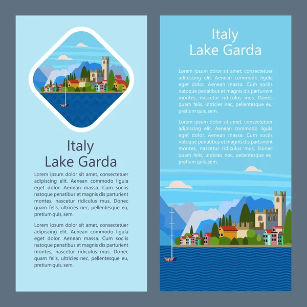 Talya Şehir Manzarası Şehir Salo Garda Gölü Üzerinden Görünümünü Renkli — Stok Vektör