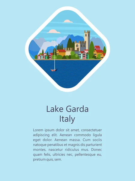 Italië Het Gardameer Gemeente Salo Vector Illustratie Briefkaart Met Bezienswaardigheden — Stockvector