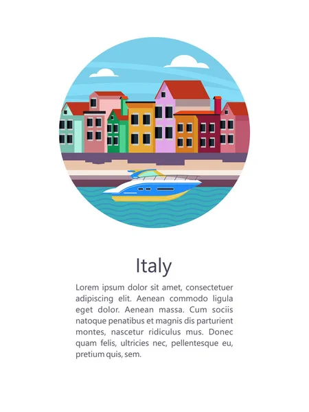 Talya Venedik Kanalın Yanındaki Renkli Evler Vektör Çizimi Manzaralı Kartpostal — Stok Vektör