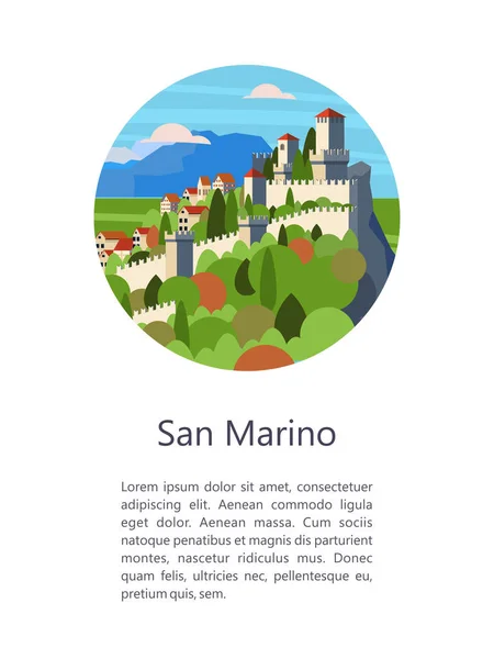 Δημοκρατία Του Αγίου Μαρίνου Πόλη Και Φρούριο Στο Βουνό Εικονογράφηση — Διανυσματικό Αρχείο