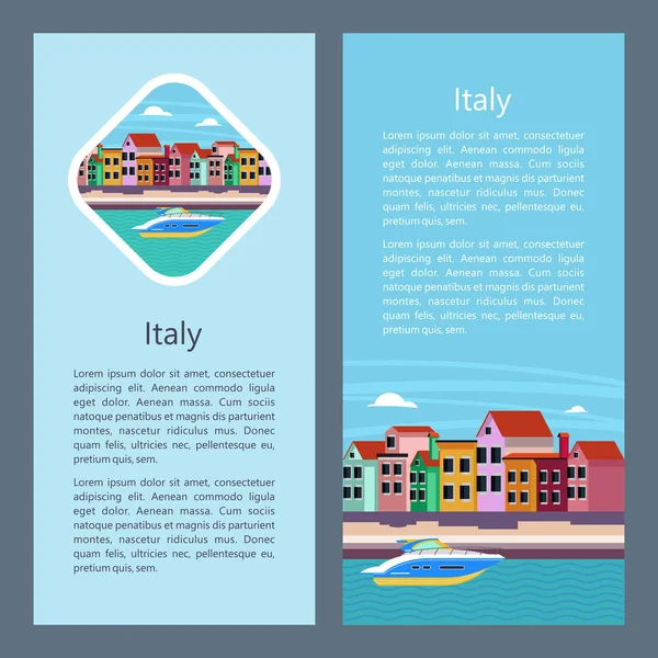 Italia Venecia Casas Coloridas Cerca Del Canal Ilustración Vectorial Postal — Archivo Imágenes Vectoriales