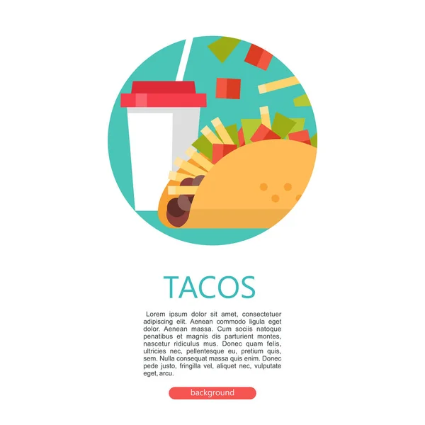 Tacos Mexican Delicious Fast Food Corn Tortillas Salad Meat Tomato — Stock Vector