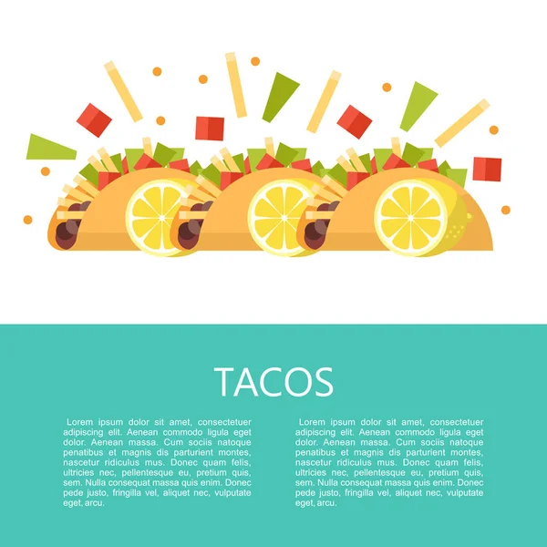 Tacos Mexikanische Leckeres Fast Food Mais Tortillas Salat Fleisch Tomaten — Stockvektor
