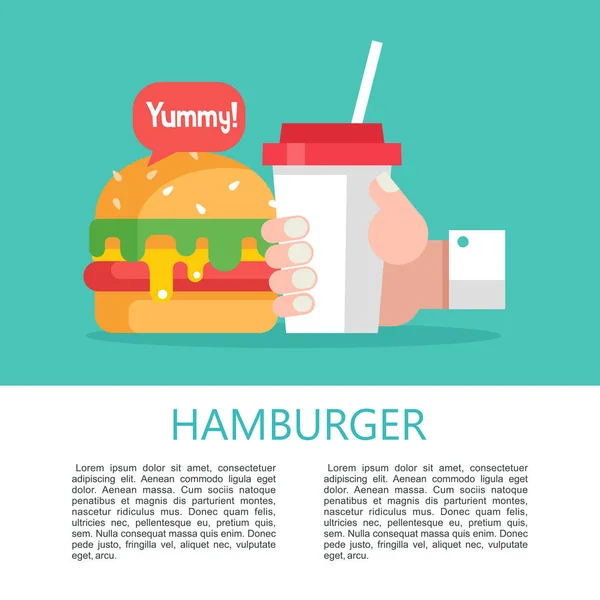 Hamburger. Delicious fast food. Vector illustration. — Stock Vector