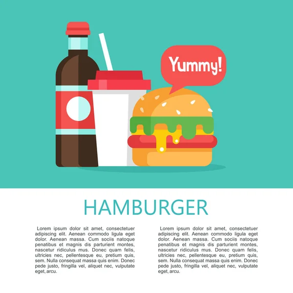 Hamburger. Delicious fast food. Vector illustration. — Stock Vector