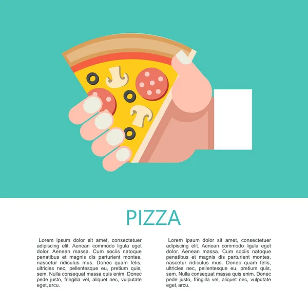 Pizza Läcker Pizza Med Korv Och Svamp Trekantig Bit Pizza — Stock vektor