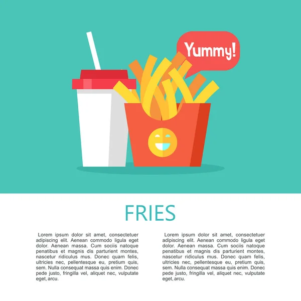 Pommes Frites Och Milkshake Vektorillustration Platt Stil — Stock vektor