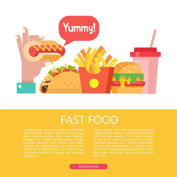 Fast Food Leckeres Essen Vektorillustration Flachen Stil Eine Reihe Beliebter — Stockvektor
