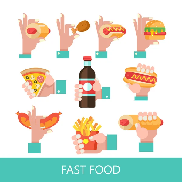 Fast Food Delicious Food Vector Illustration Flat Style Set Popular — Stock Vector