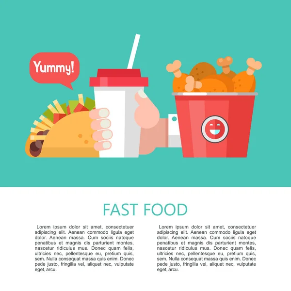 Fast Food Delicious Food Vector Illustration Flat Style Set Popular — Stock Vector