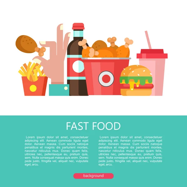 Fast Food Utsökt Mat Vektorillustration Platt Stil Uppsättning Populära Snabbmat — Stock vektor