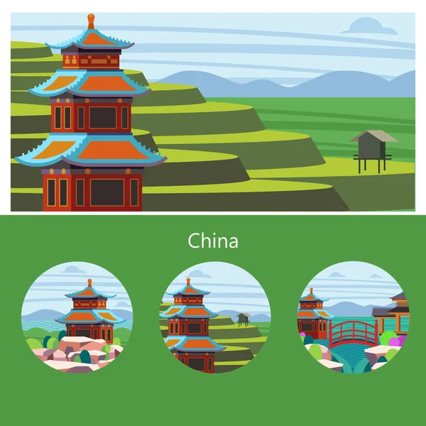 Magnífica Mágica China Ilustração Vetorial Emblema Com Lugar Para Texto —  Vetores de Stock