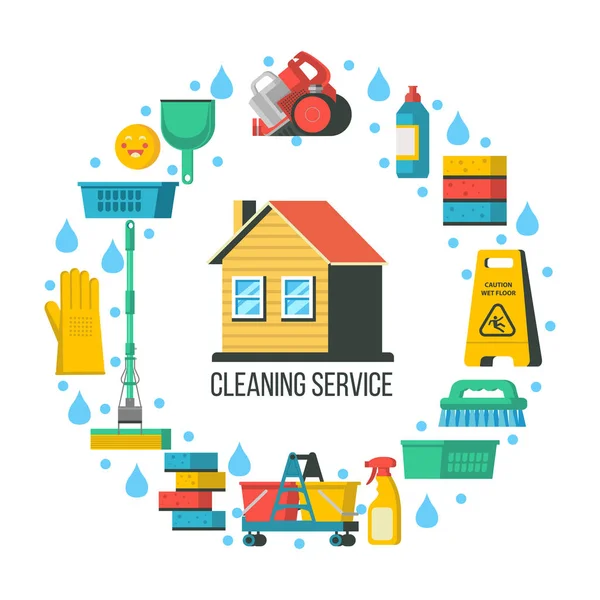 Cleaning Service Cleaning Supplies Arranged Circle Center Circle House Vector — Stock Vector