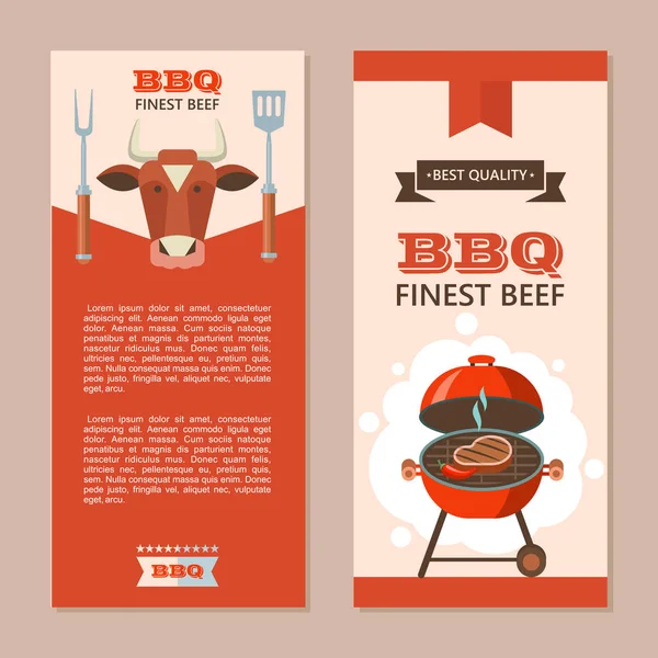 Bbq Finest Beef Juicy Steak Roasting Grill Vector Illustration Flyer — Stock Vector