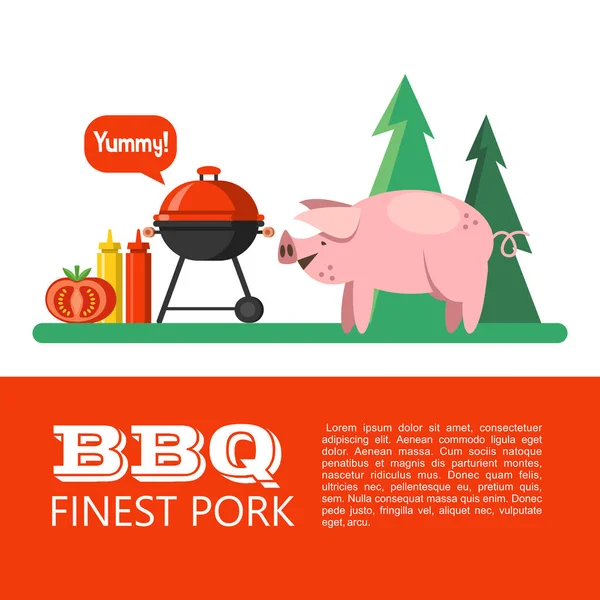 Barbecue Picnic Nature Cute Pig Background Forest Finest Pork Vector — Stock Vector