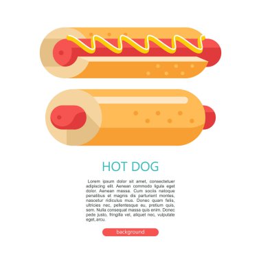 Sosisli sandviç. Çörek hardallı sosis. Sıcak lokanta. Metin için yer ile vektör çizim.