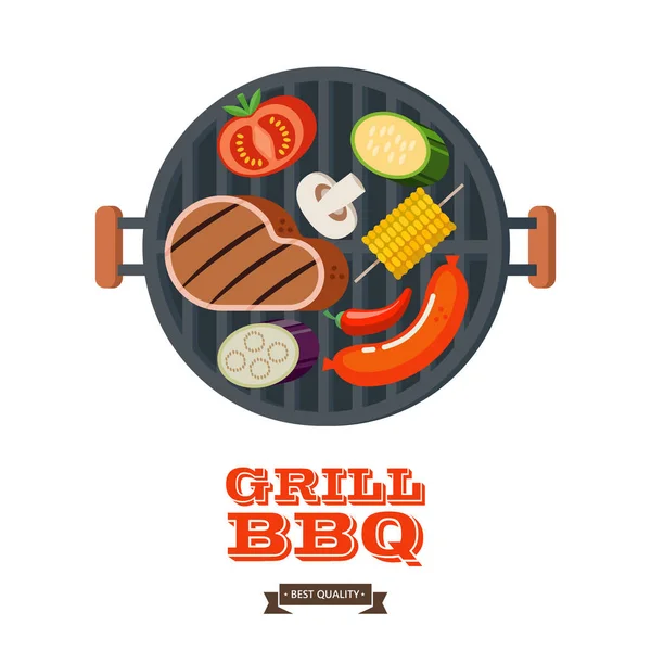Grill Barbecue Vector Illustration Grill Barbecue Fry Large Appetizing Steak — Stock Vector