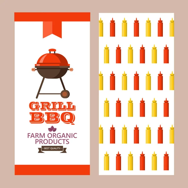 Grill Barbecue Vector Illustration Flyer Template Pattern Back Side Flyer — Stock Vector