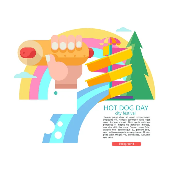 Hot Dog Main Tenant Hot Dog Saucisse Dans Chignon Restauration — Image vectorielle