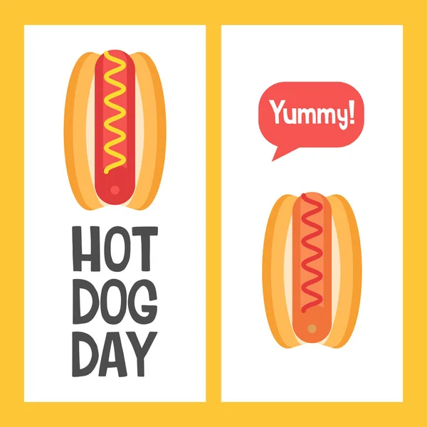 Ziua Naţională Hot Dog Ului Bun Cârnaţi Muştar Ketchup Ilustrație — Vector de stoc