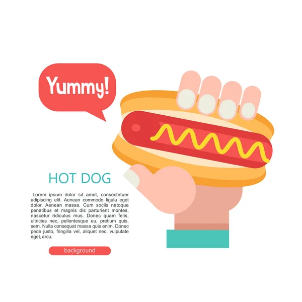 Hot Dog Mână Ţinând Hot Dog Delicios Cârnaţi Chifle Ilustrație — Vector de stoc