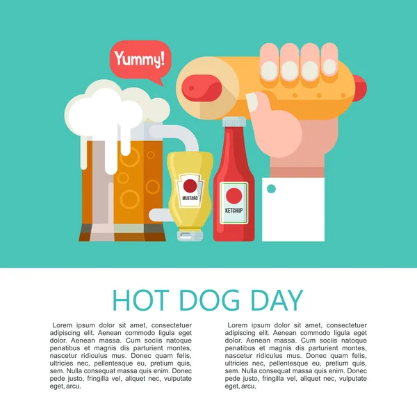 Würstchen Der Hand Hält Einen Hot Dog Wurst Brötchen Heißes — Stockvektor