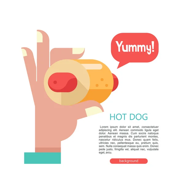 Würstchen Hand Hält Einen Leckeren Hot Dog Wurst Brötchen Vektorillustration — Stockvektor