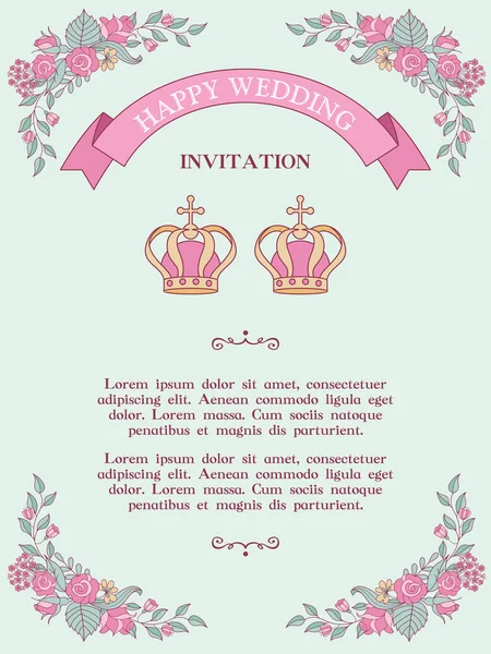 Invitación Boda Tarjeta Boda Ceremonia Boda Cristiana Dos Coronas Boda — Vector de stock