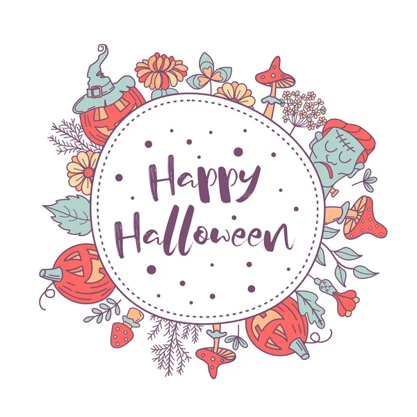 Feliz Halloween Vector Ilustración Tarjeta Felicitación Dibujada Mano — Archivo Imágenes Vectoriales