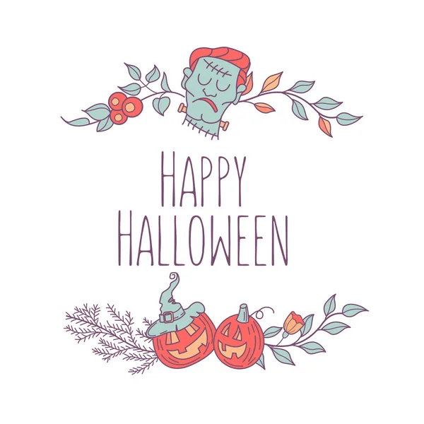 Happy Halloween Vector Illustration Invitation Inscription Framed Wreaths Orange Cheerful — Stock Vector