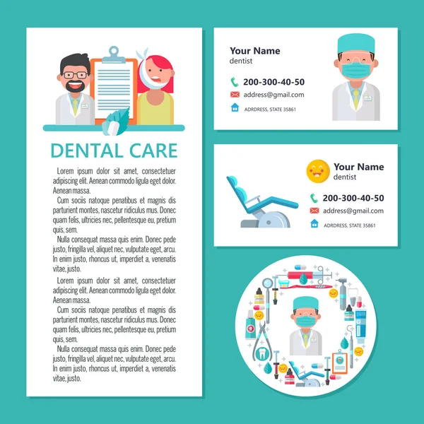 Cuidado Dental Una Plantilla Para Diseño Folletos Folletos Odontología Con — Archivo Imágenes Vectoriales