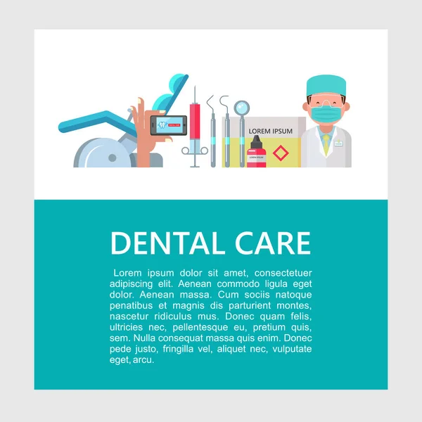 Cuidado Dental Una Plantilla Para Diseño Folletos Folletos Odontología Con — Archivo Imágenes Vectoriales