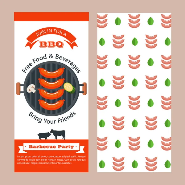 Barbecue Party Colorful Invitation Space Text Vector Illustration Delicious Sausages — Stock Vector